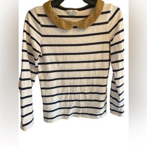 BODEN lightweight striped Navy White top with gold collar